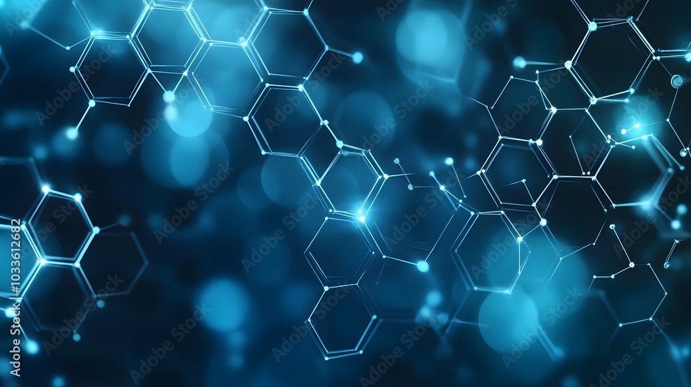 Poster abstract blue hexagon network pattern