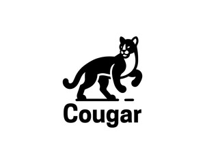 Black Cougar logo vector. Silhouette simple. Flat style. Cartoon Cougar logo.Animal logotype concept. 