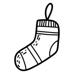 Christmas Stocking Vector Illustration – Hand-Drawn Holiday Sock Hanging Over the Fireplace in Classic Festive Style, Perfect for Seasonal Decorations, Greeting Cards, and Winter-Themed Crafts