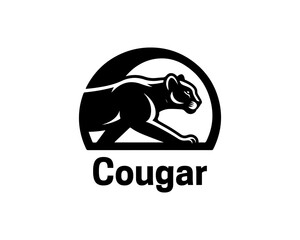 Black Cougar logo vector. Silhouette simple. Flat style. Cartoon Cougar logo.Animal logotype concept. 