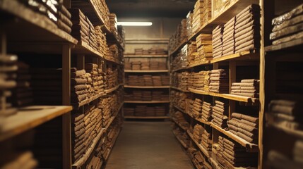 Stacked Tobacco Leaves in a Cigar Factory