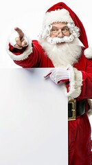 Santa Claus Pointing with Blank Sign Isolated on White Background