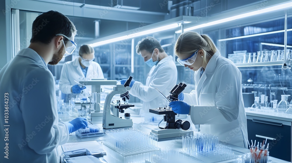 Aufkleber scientists working in a modern laboratory setting