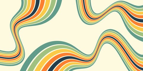 Abstract background of rainbow groovy Wavy Line design in 1970s Hippie Retro style. Vector pattern ready to use for cloth, textile, wrap and other.