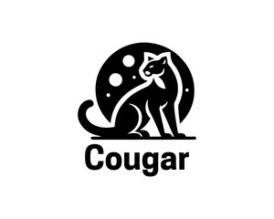 Black Cougar logo vector. Silhouette simple. Flat style. Cartoon Cougar logo.Animal logotype concept. 