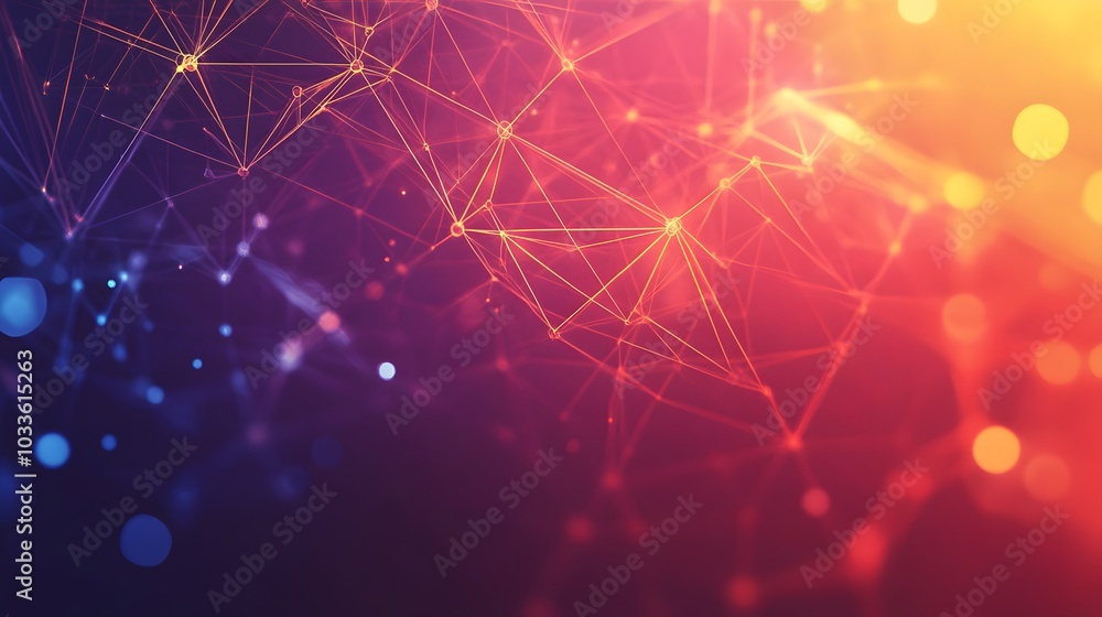 Poster abstract network of interconnected lines and dots with blurred lights