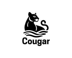 Black Cougar logo vector. Silhouette simple. Flat style. Cartoon Cougar logo.Animal logotype concept. 
