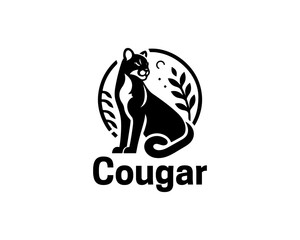 Black Cougar logo vector. Silhouette simple. Flat style. Cartoon Cougar logo.Animal logotype concept. 