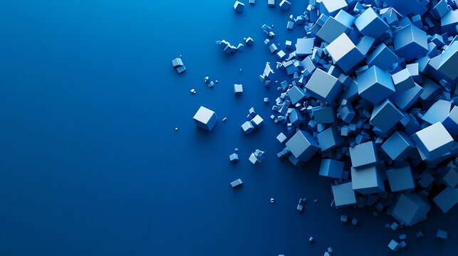 Fototapeta An abstract arrangement of blue 3D cubes on a blue background.
