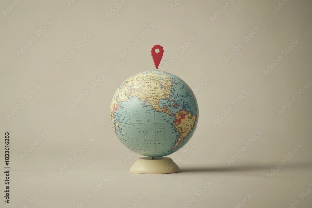 Poster a minimalist globe displays a single location pin, effectively marking a specific destination for tr