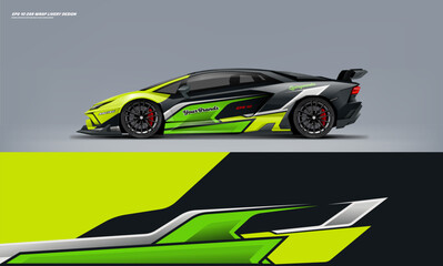 Sport racing supercar wrap livery design green color combination for universal medium vector eps10 ready to print printable file