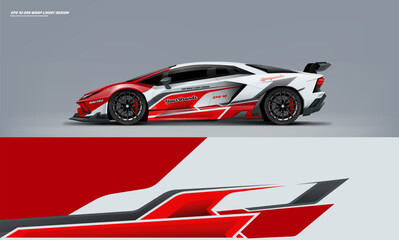 Fototapeta premium Sport racing supercar wrap livery design white and red color combination for universal medium vector eps10 ready to print printable file