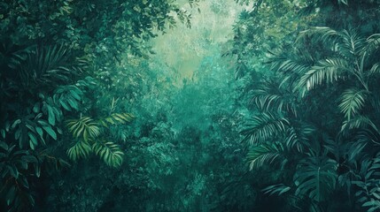 Fototapeta premium Tropical Rainforest Painting - Lush Greens and Deep Shadows