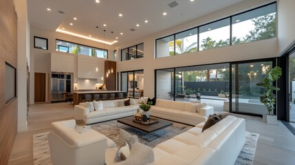 Fototapeta premium Modern homes with smart city elements, automated lighting, tailored spaces, sustainable materials, and seamless urban integration for the future of living