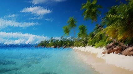 Tropical Beach, Modern Painting, Unique Design, Background, Exclusive
