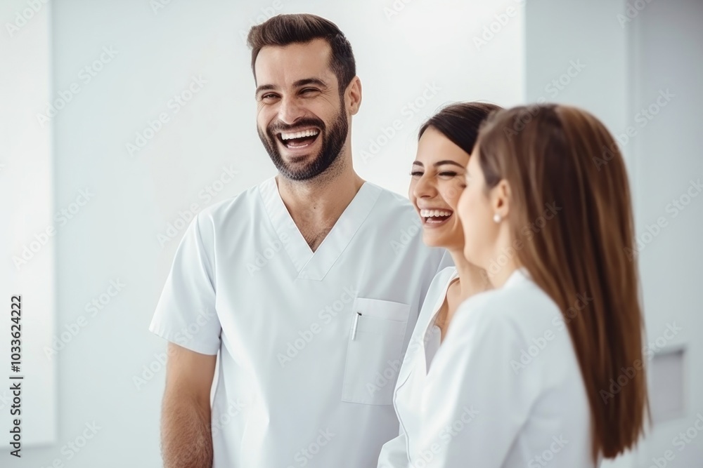 Wall mural Laughing doctor adult nurse.