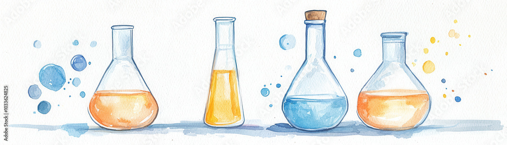 Poster the image features a colorful array of laboratory glassware, including flasks and beakers, filled wi