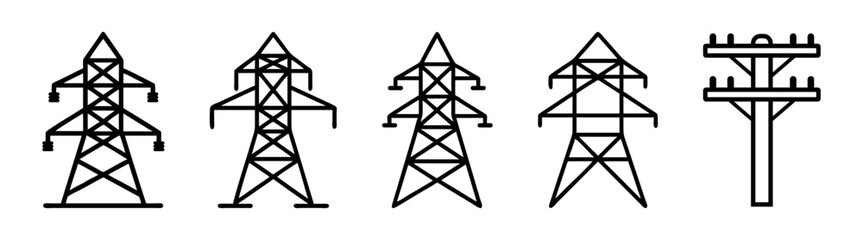 Electric tower icon. Power utility transmission symbol in black color.