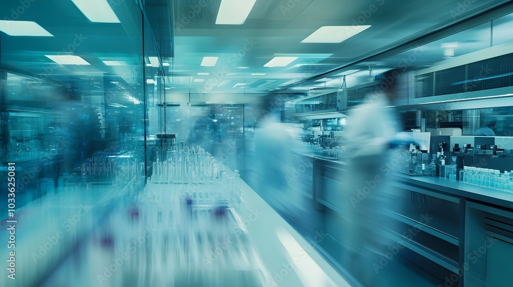 Aufkleber blurred image of scientists working in a modern laboratory