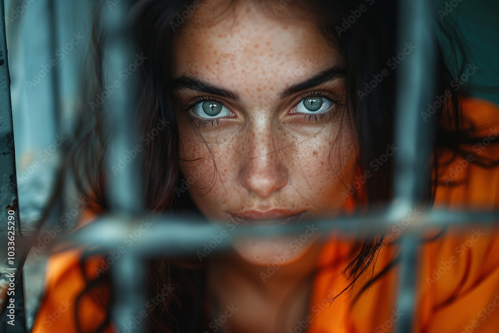 Poster designed with generative ai image of a person in jail cell