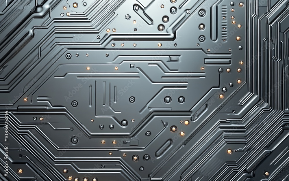 Poster abstract design of a circuit board with intricate pathways and glowing elements.