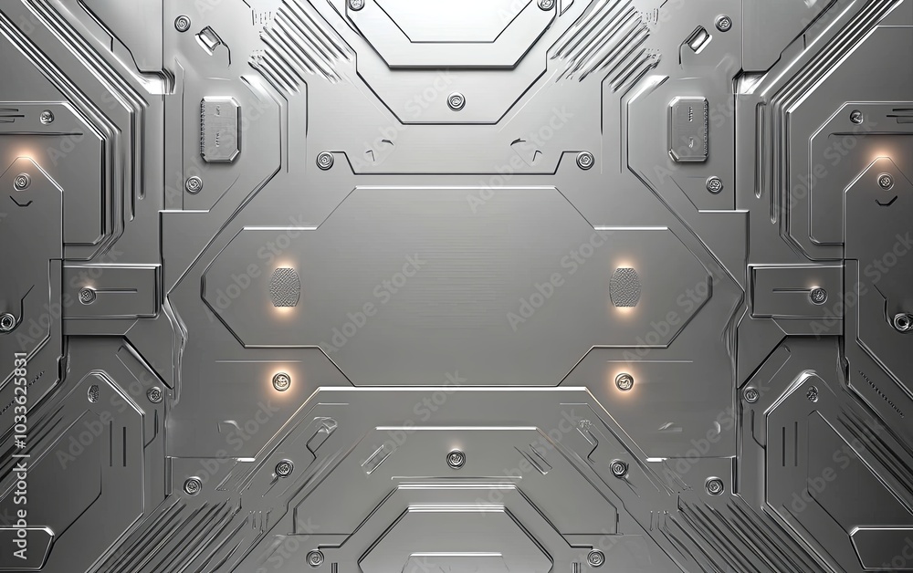 Poster a sleek, metallic background featuring circuit-like patterns and subtle lighting effects.