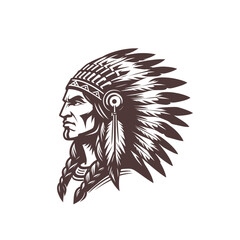 Indian chief monochrome isolated vector illustration