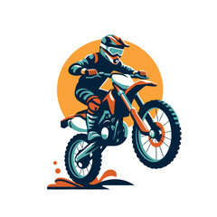 Motocross biker riding a dirt bike. isolated vector illustration