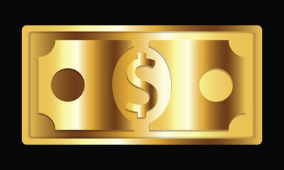 Gold Dollar cash money United States of America currency note in golden color vector illustration. Dollar bill, currency bank note, cash and money symbol. Flat vector illustration.