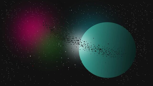 Asteroid Belt space asteroid with Neptune blue and uranus cyan and cosmic ray colour