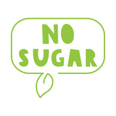 Simple badge with words - no sugar. Healthy food. Illustration on white background.