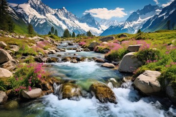 Rocky river wilderness landscape panoramic.