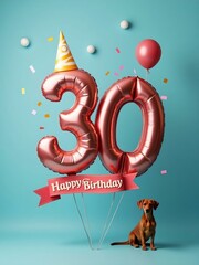 Birthday party, number 30 balloon, happy birthday, birthday card, celebratory card