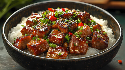 Pork leg rice,Steamed rice with braised pork leg, ready to eat