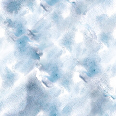 Dusty blue watercolor cloudy texture by brush stroke in soft tones. Delicate watercolor stains hand drawn seamless pattern isolated. Sky tone background for textile, wallpaper or digital designs.