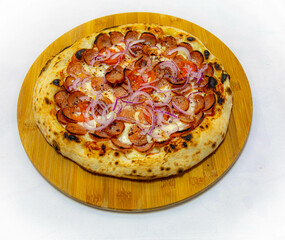 Isolated Rustic artisanal pizza on white background