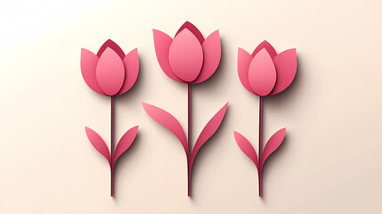 Fototapeta premium Tulips flower logo 3d vector papercut