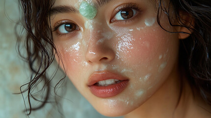 Attractive diversity fashion model advertising new beauty skin care product, perfection purity self care