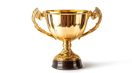 gold trophy cup on white. 