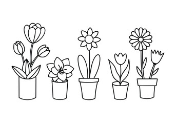 Set of Continuous One Line Drawings of Flowers in Pots – Minimalist Vector Art