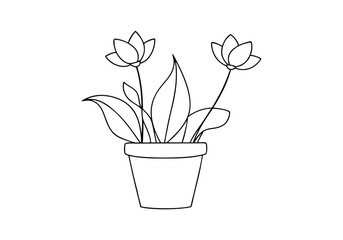 Set of Continuous One Line Drawings of Flowers in Pots – Minimalist Vector Art