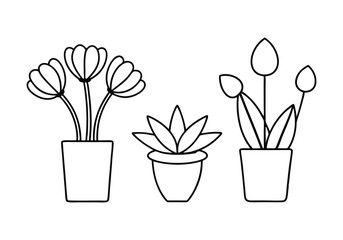 Set of Continuous One Line Drawings of Flowers in Pots – Minimalist Vector Art