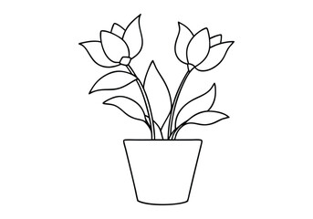 Set of Continuous One Line Drawings of Flowers in Pots – Minimalist Vector Art