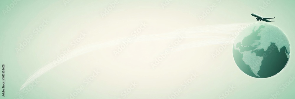 Poster an airplane departs from a globe, leaving a soft trail behind, symbolizing exploration and the joy o