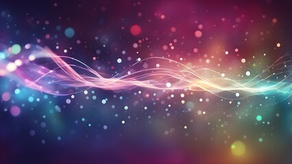 Obraz premium A vibrant abstract background with colorful waves and floating particles.