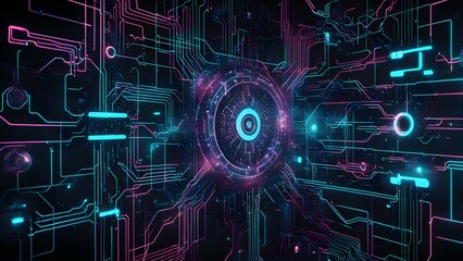 Obraz premium Abstract digital circuit design with vibrant colors and glowing elements.
