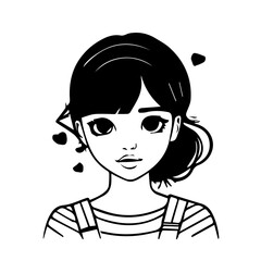 vector black doodle avatar of a cute  woman 