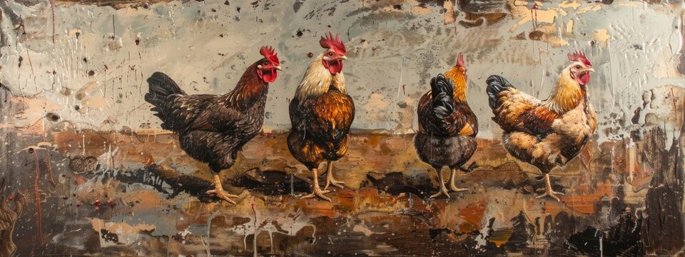 Chickens broilers on the farm. Selective focus. Generative AI,