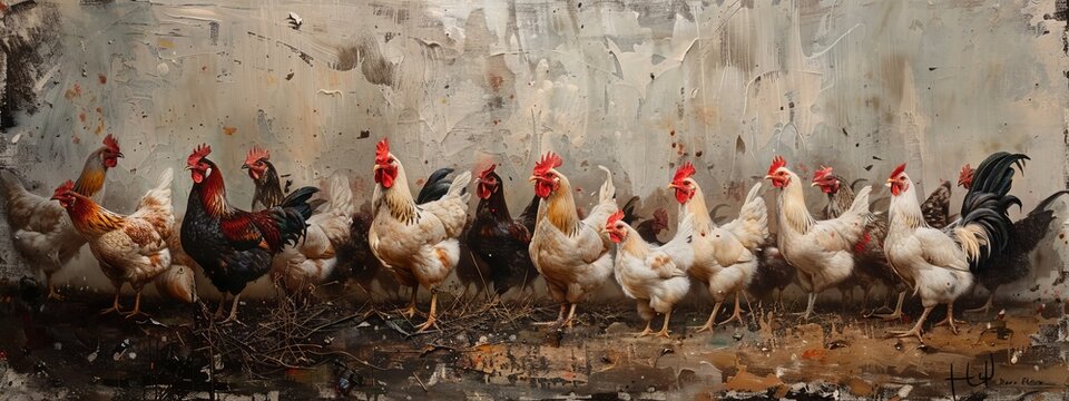 Chickens broilers on the farm. Selective focus. Generative AI,