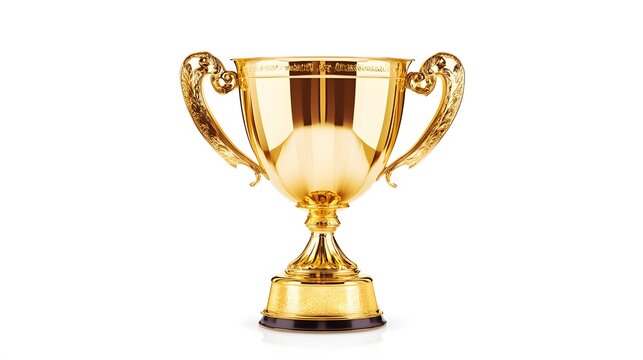 gold trophy cup on white. 